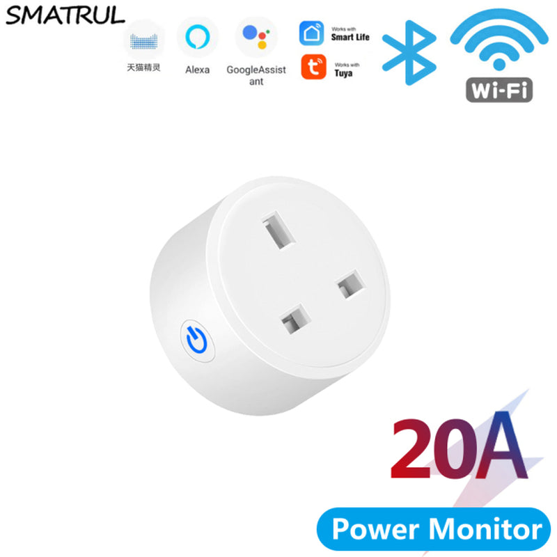 20A Tuya Smart Wifi Plug UK Wireless Control Socket Outlet with Energy Monitering Timer Function Works with Alexa Google Home