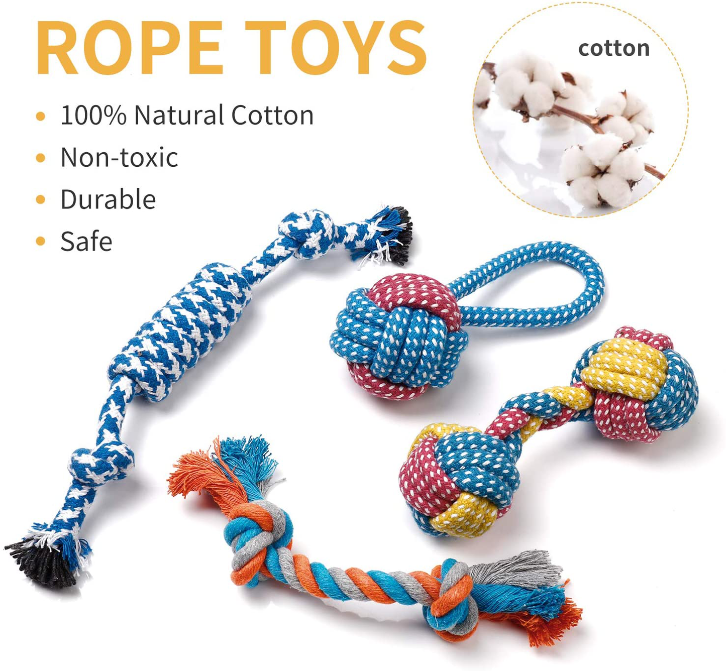 Toozey Puppy Toys for Small Dogs, 7 Pack Small Dog Toys, Cute Calf Squeaky Toys for Dogs, Durable Puppy Teething Toys, 100% Natural Cotton Ropes Chew Toys for Puppies, Non-Toxic and Safe