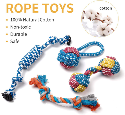 Toozey Puppy Toys for Small Dogs, 7 Pack Small Dog Toys, Cute Calf Squeaky Toys for Dogs, Durable Puppy Teething Toys, 100% Natural Cotton Ropes Chew Toys for Puppies, Non-Toxic and Safe