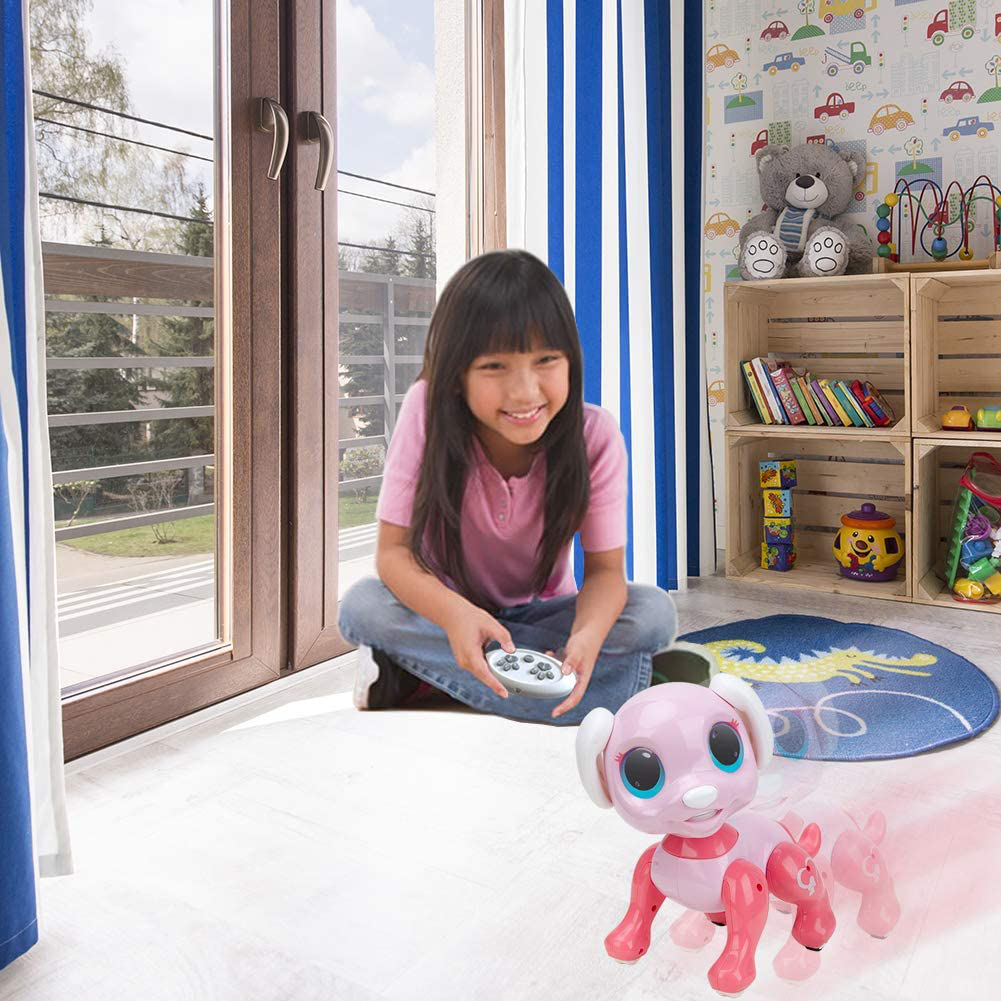 BIRANCO. Updated 2019 Smart Puppy - Remote Control, Gesture Control, STEM Programmable Actions, Lights and Sounds Electronic Pets Dog Toys, Ages 3 and Up (Pink)