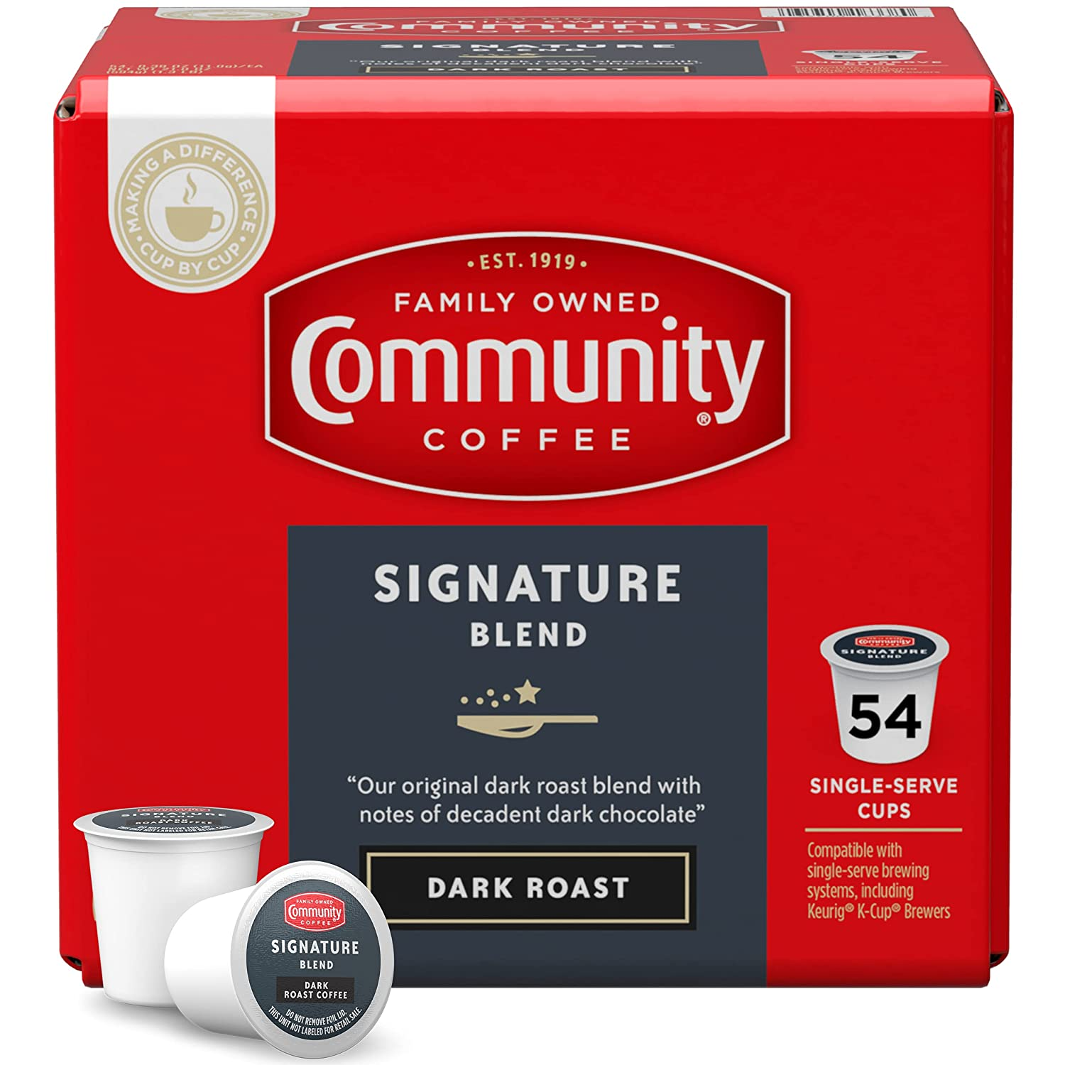 Community Coffee 2X Caffeine 60 Count Coffee Pods, Dark Roast , Compatible with Keurig 2.0 K-Cup Brewers, 10 Count (Pack of 6)