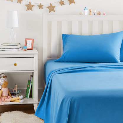 Amazon Basics Kid's Sheet Set - Soft, Easy-Wash Lightweight Microfiber - Twin, Azure Blue