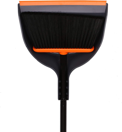 Treelen Angle Broom and Dustpan Set, Dust Pan Snaps on Broom Handles Orange