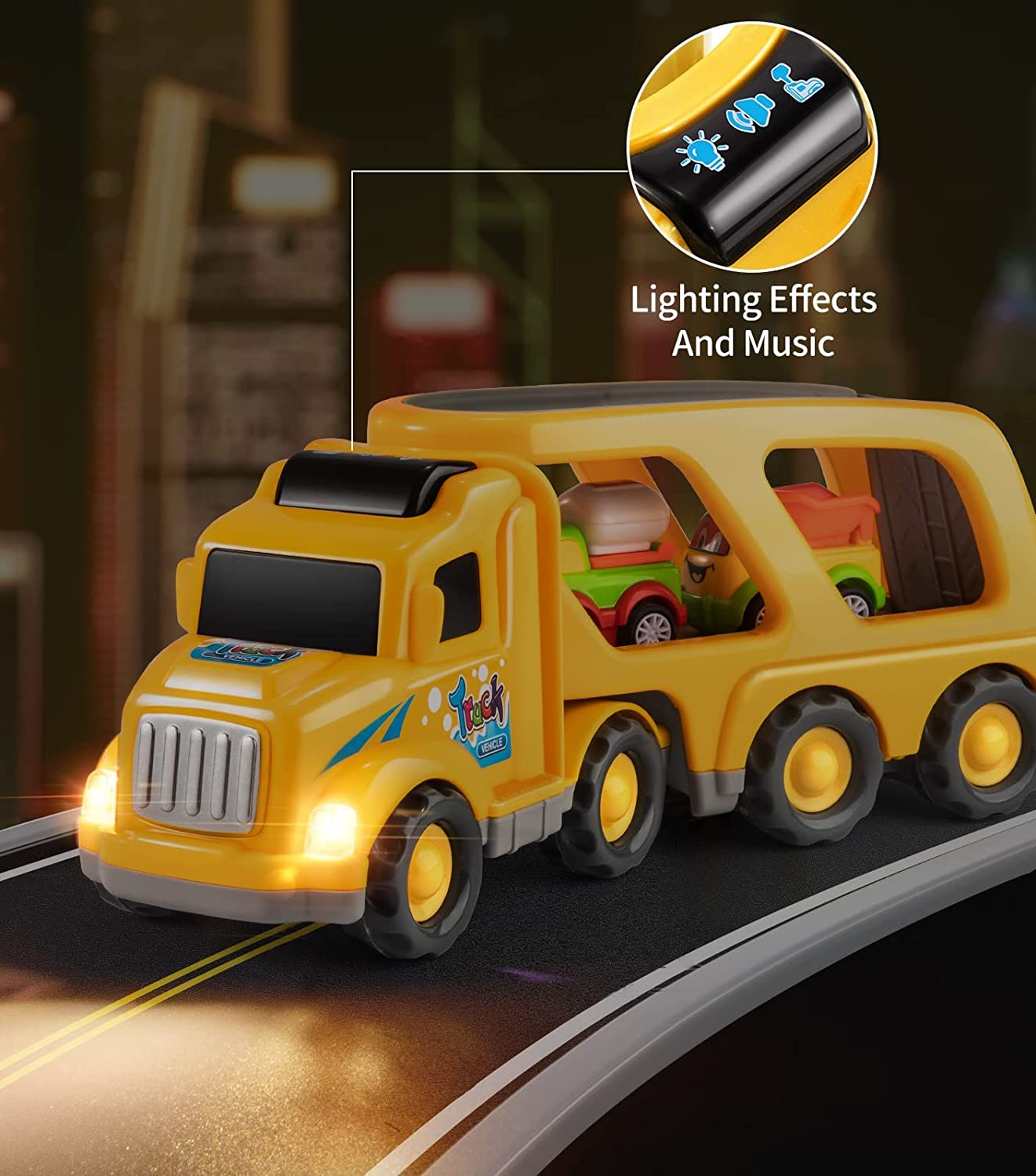 TEMI Construction Truck Toys for 1 2 3 4 5 6 Year Old Boys, 5-In-1 Friction Power Toy Vehicle in Carrier Truck, Toddler Toys Car for Boys for Kids Aged 3+