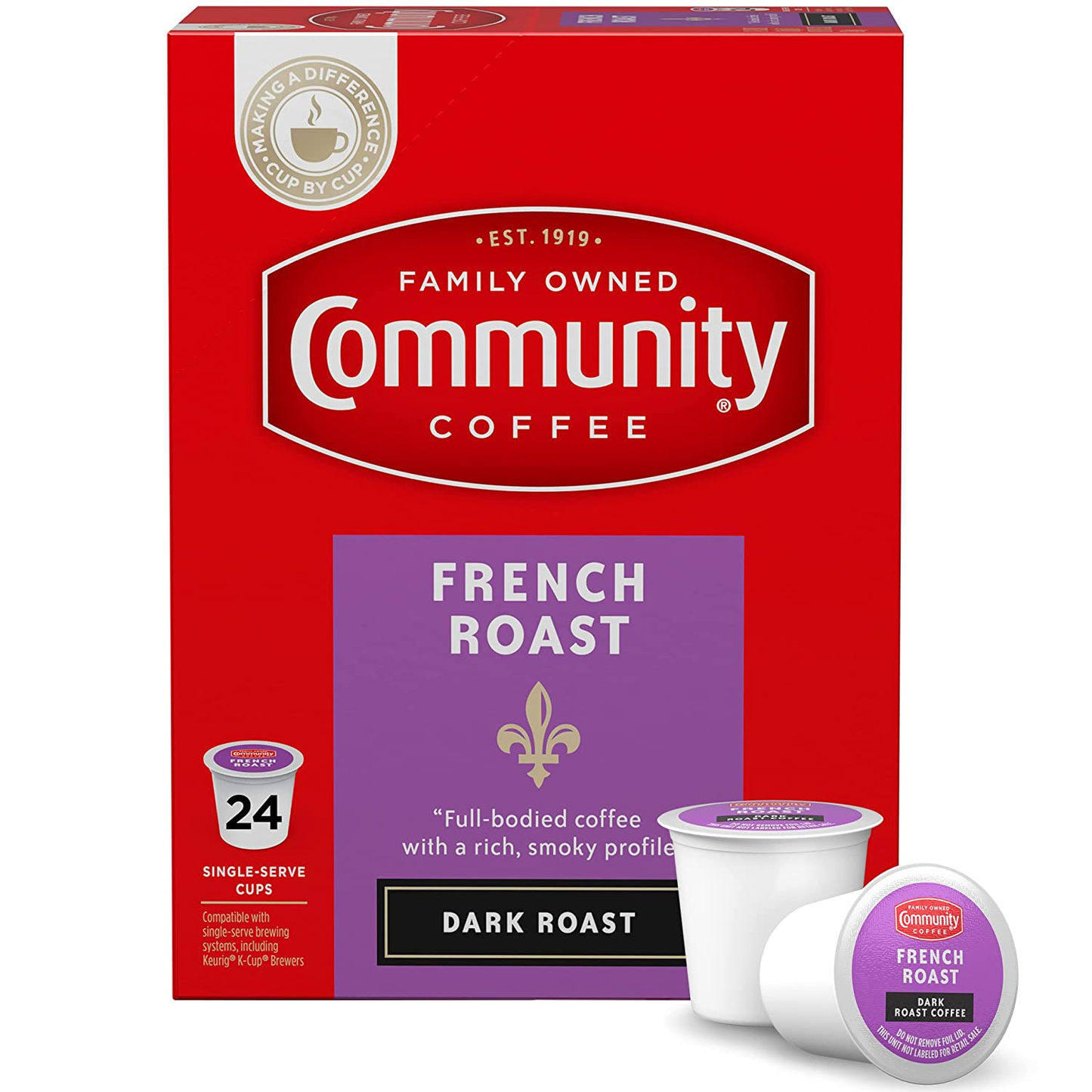 Community Coffee 2X Caffeine 60 Count Coffee Pods, Dark Roast , Compatible with Keurig 2.0 K-Cup Brewers, 10 Count (Pack of 6)
