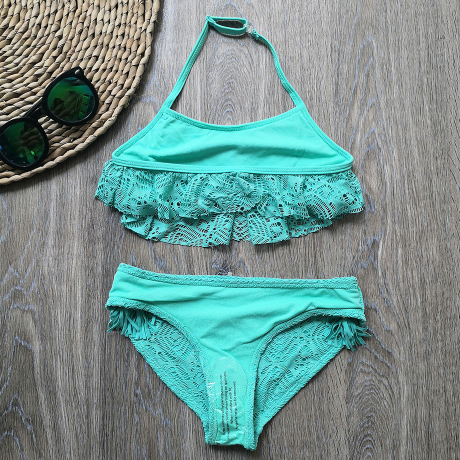 3-14 Years Teenager Girl Swimsuit Kids Lace Girl Bikini Crop Top Bathing Suit Child Girl Swim Wear Two Piece Children'S Swimwear