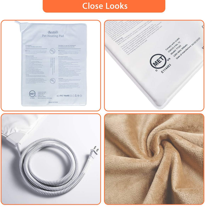 Bestio MET Safety Certified Pet Heating Pad Heated Dog Cat Mat Bed Warmer Features Optimal Even Constant Temperature Heavy Duty Chew Resistant Cord Water Proof for Indoor Dog Cat