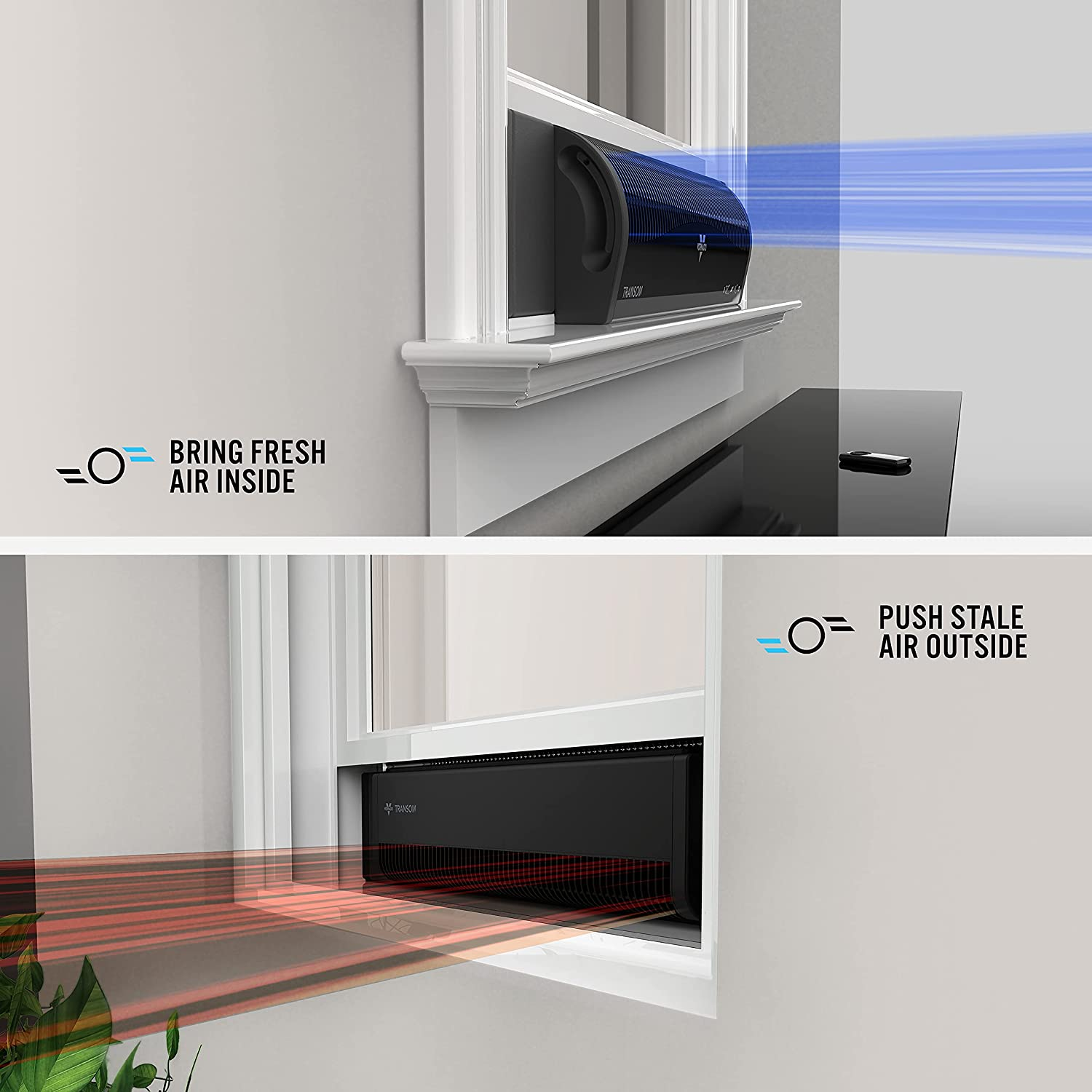 Vornado TRANSOM Window Fan with 4 Speeds, Remote Control, Reversible Exhaust Mode, Weather Resistant Case, Whole Room, Black