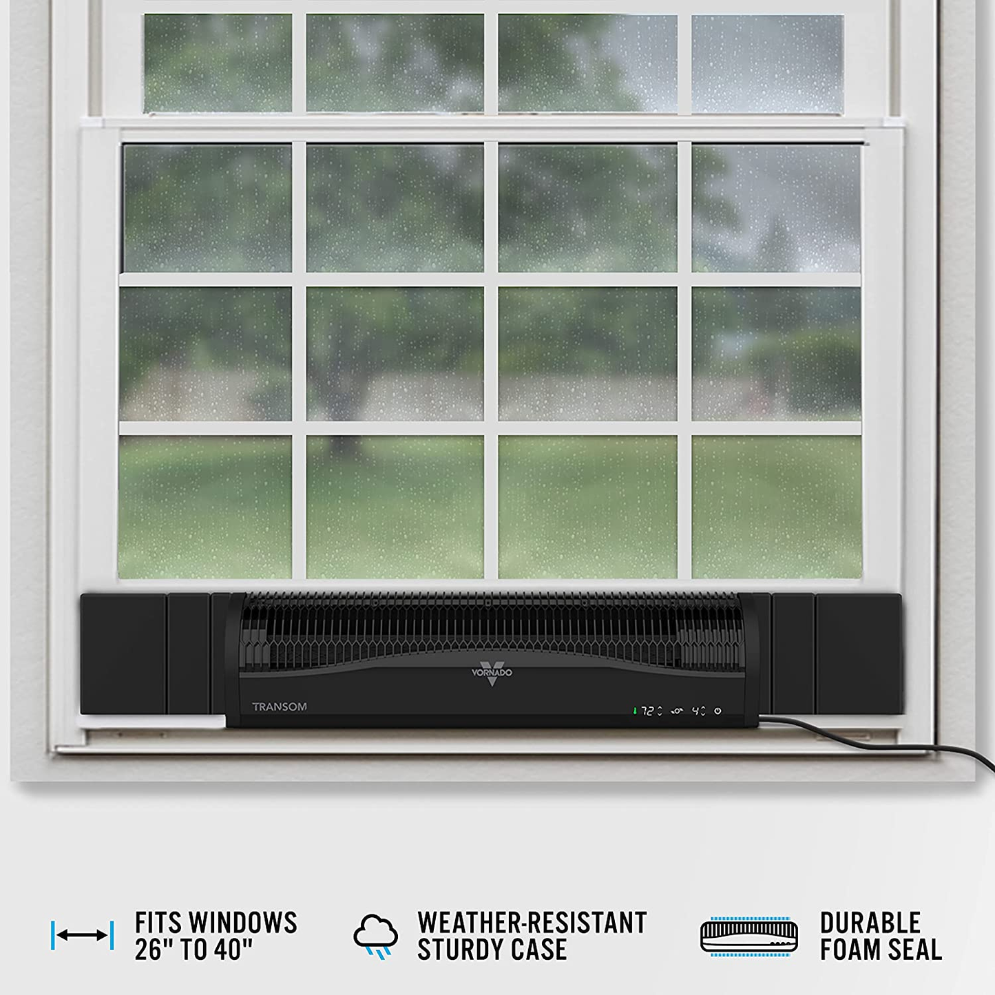 Vornado TRANSOM Window Fan with 4 Speeds, Remote Control, Reversible Exhaust Mode, Weather Resistant Case, Whole Room, Black