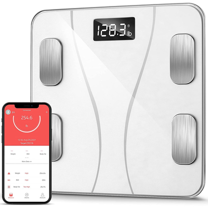 Bluetooth Body Fat Scale, Smart Wireless BMI Bathroom Weight Scale Body Composition Monitor Health Analyzer with Smartphone App for Body Weight, Fat, Water, BMI, BMR (Black)
