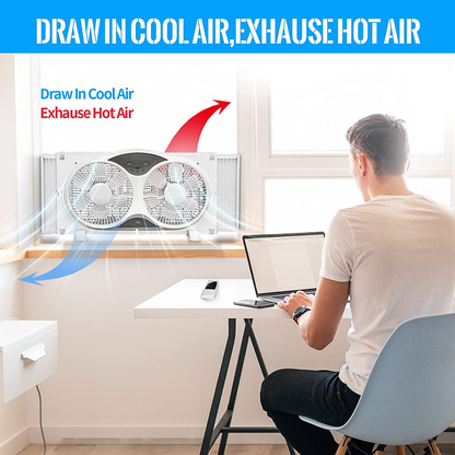 BEYOND BREEZE Premium 9" Twin Window Fan 3-Speed Reversible Airflow Blades, 3-Function Expandable Twin Window Fan with Remote Control (Min. 23.5" Max. 37")