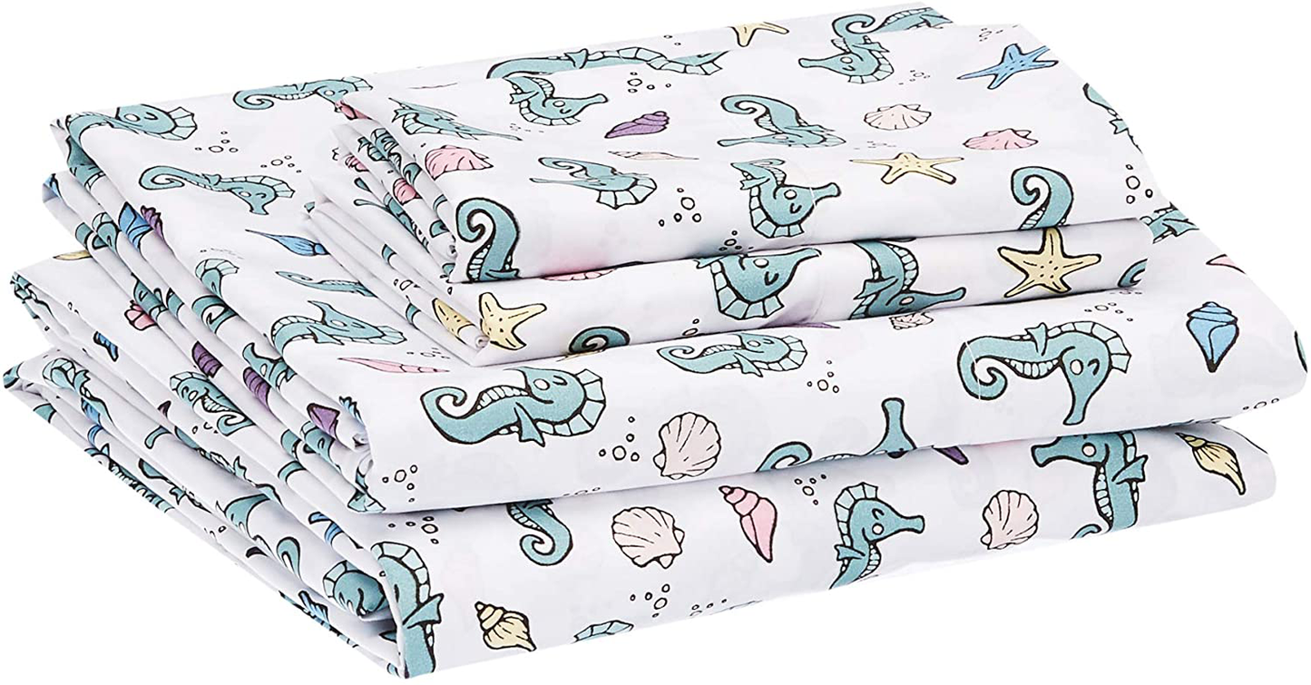 Amazon Basics Kid's Sheet Set - Soft, Easy-Wash Lightweight Microfiber - Twin, Azure Blue