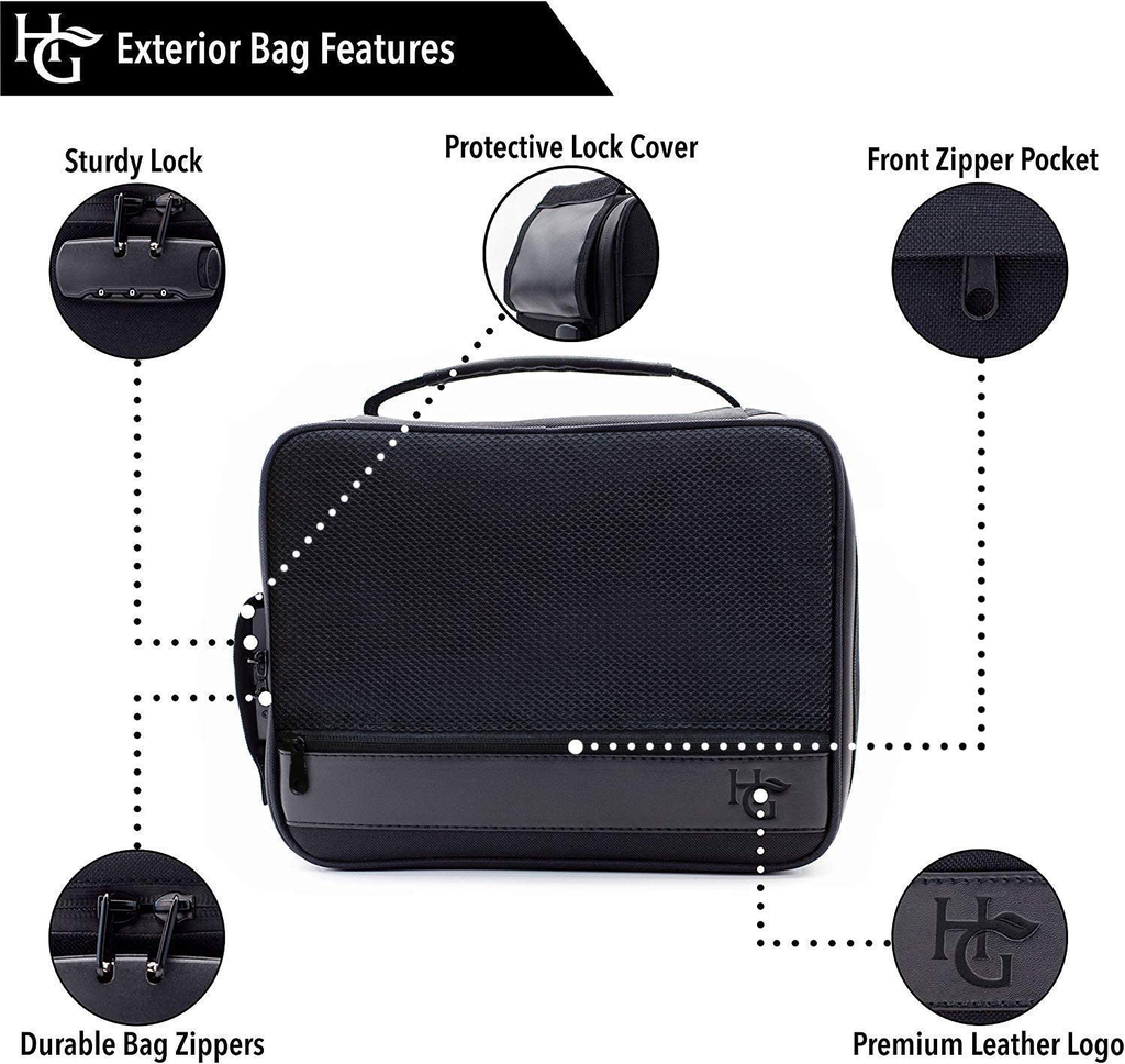 Extra Large Smell Proof Case with Combination Lock by Herb Guard (Stash Box Holds 5 Ounces of Herbs and Dried Foods) Comes with Smell Proof Jar, Humidity Pack, Built In Tray, Bags and Grinder Card