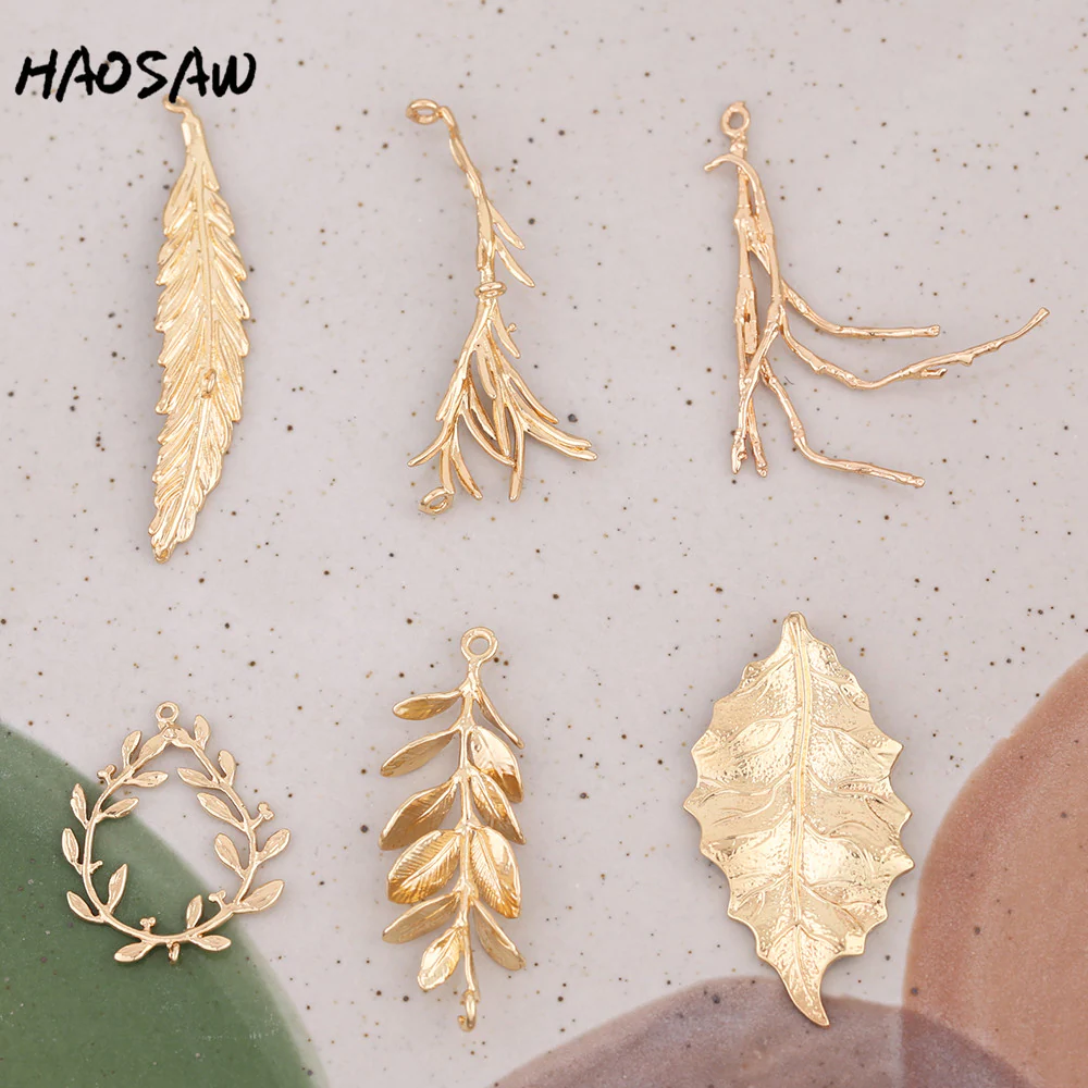 HAOSAW Choose 6Pcs/Lot Cooper Charm/Garland/Crotch/Leaf/Tip Leaf/Jewelry Accessory/Diy Jewelry Making/Earring Findings