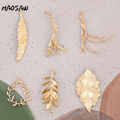 HAOSAW Choose 6Pcs/Lot Cooper Charm/Garland/Crotch/Leaf/Tip Leaf/Jewelry Accessory/Diy Jewelry Making/Earring Findings