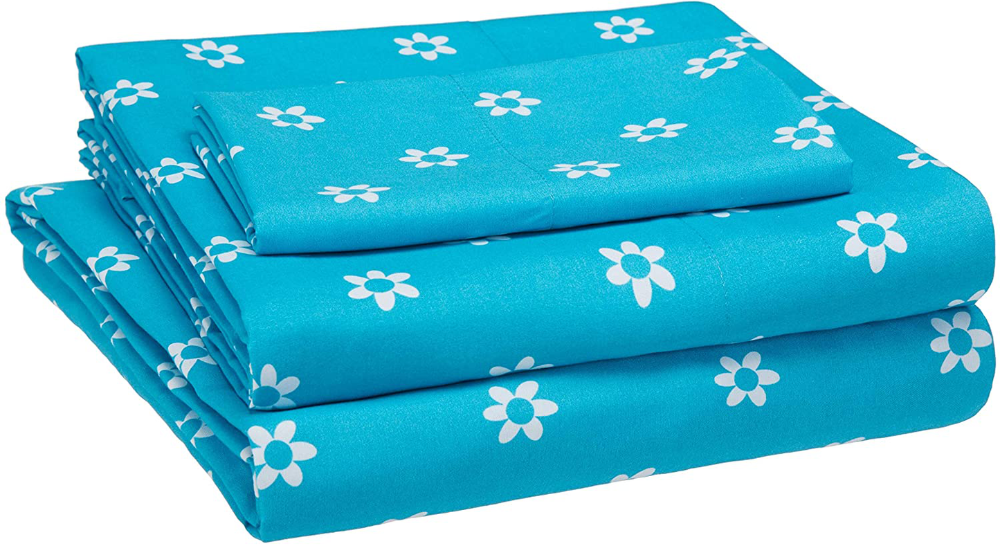 Amazon Basics Kid's Sheet Set - Soft, Easy-Wash Lightweight Microfiber - Twin, Azure Blue