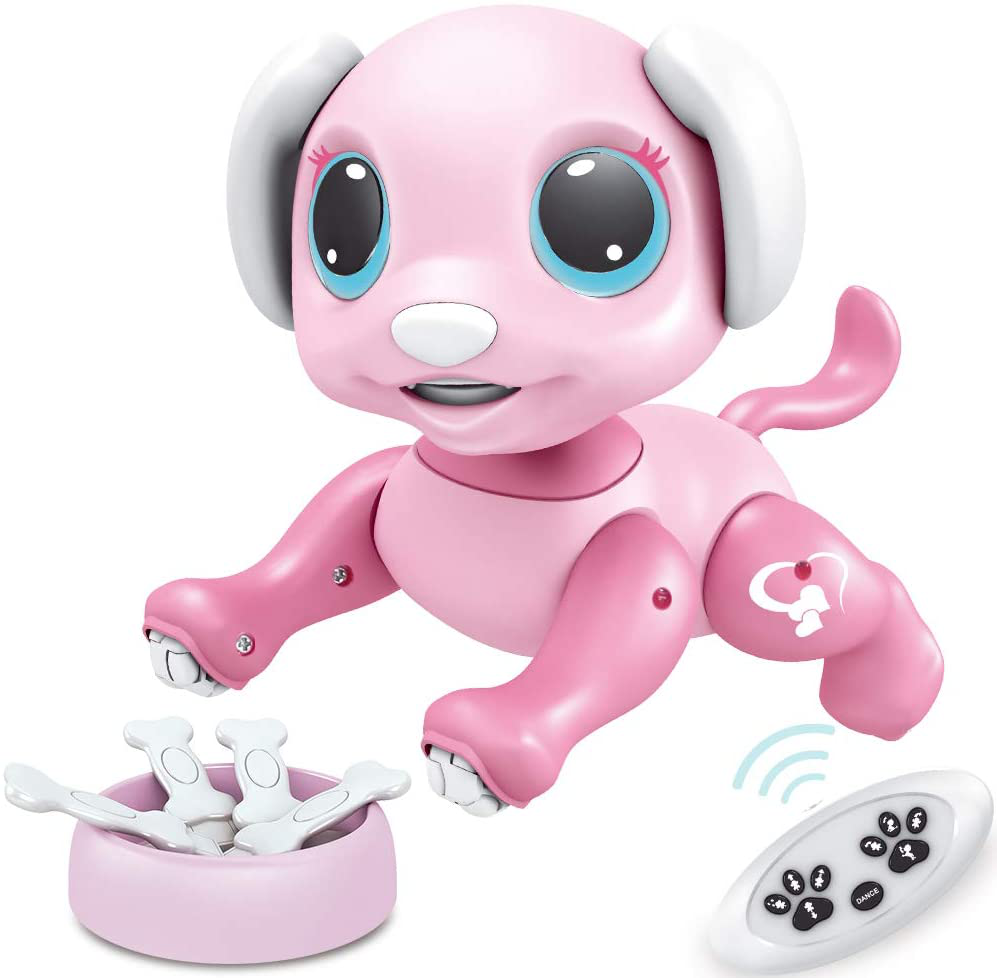 BIRANCO. Updated 2019 Smart Puppy - Remote Control, Gesture Control, STEM Programmable Actions, Lights and Sounds Electronic Pets Dog Toys, Ages 3 and Up (Pink)