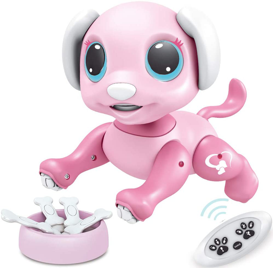 BIRANCO. Updated 2019 Smart Puppy - Remote Control, Gesture Control, STEM Programmable Actions, Lights and Sounds Electronic Pets Dog Toys, Ages 3 and Up (Pink)