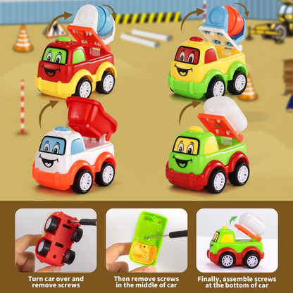 TEMI Construction Truck Toys for 1 2 3 4 5 6 Year Old Boys, 5-In-1 Friction Power Toy Vehicle in Carrier Truck, Toddler Toys Car for Boys for Kids Aged 3+