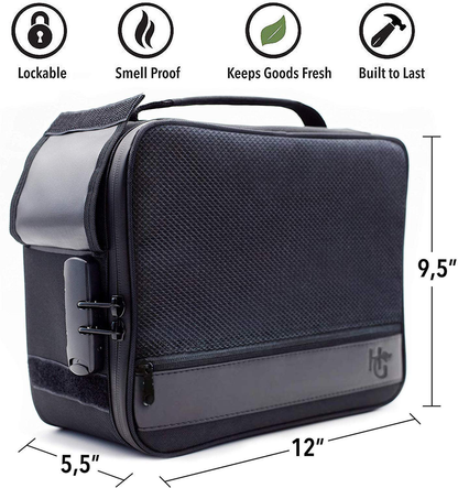 Extra Large Smell Proof Case with Combination Lock by Herb Guard (Stash Box Holds 5 Ounces of Herbs and Dried Foods) Comes with Smell Proof Jar, Humidity Pack, Built In Tray, Bags and Grinder Card