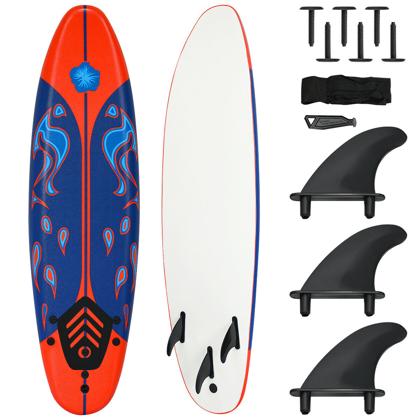 6 Ft. Surfboard Foamie Body Surfing Board with 3 Fins & Leash for Kids Adults Red