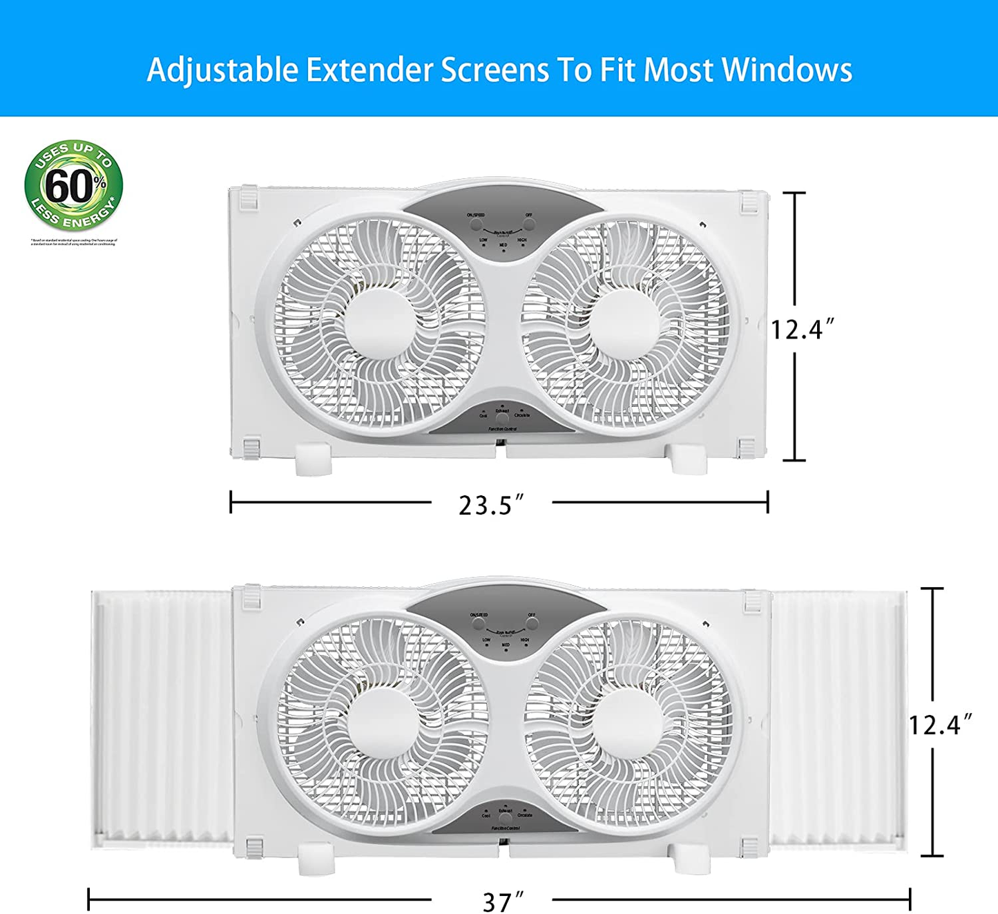 BEYOND BREEZE Premium 9" Twin Window Fan 3-Speed Reversible Airflow Blades, 3-Function Expandable Twin Window Fan with Remote Control (Min. 23.5" Max. 37")