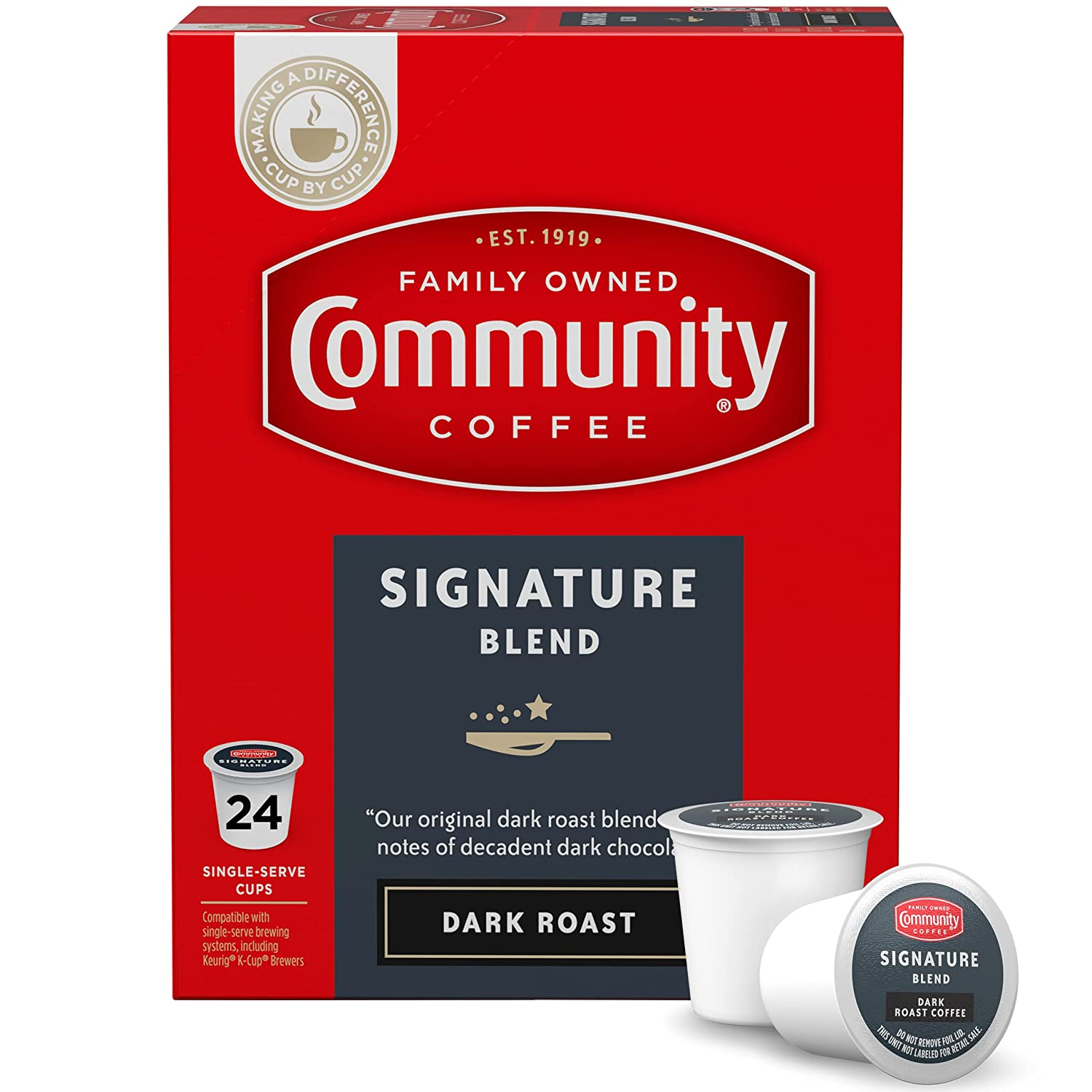 Community Coffee 2X Caffeine 60 Count Coffee Pods, Dark Roast , Compatible with Keurig 2.0 K-Cup Brewers, 10 Count (Pack of 6)
