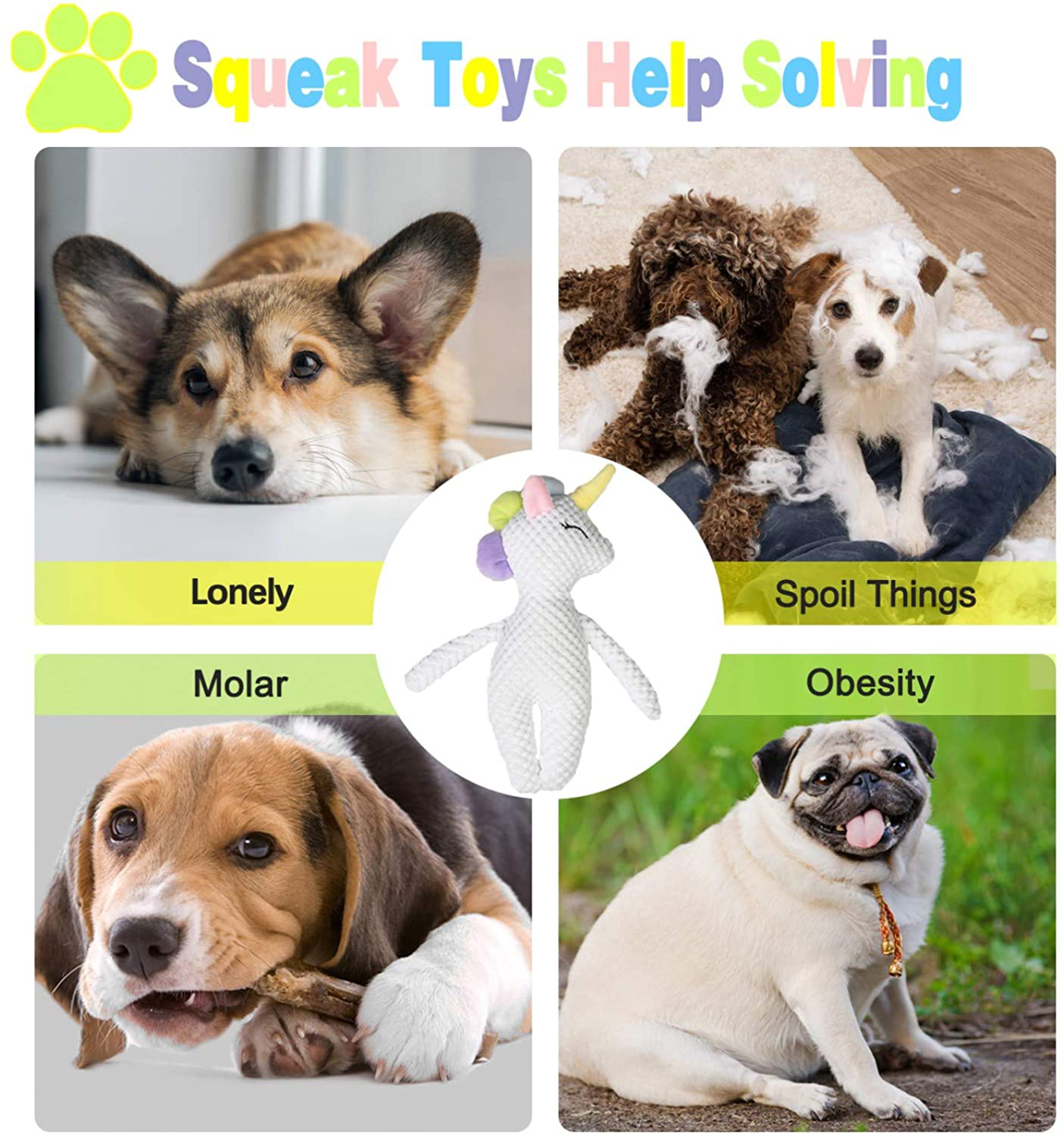 Pokeling Dog Toys, Dog Squeak Toys, Dog Toys Plush, Squeaky Dog Toys, Dog Stuffed Animals Toy, Interactive Toys for Chewers, Chewing and Durable Toys for Puppy Dogs and Medium Dogs, Dog Toy Unicorn