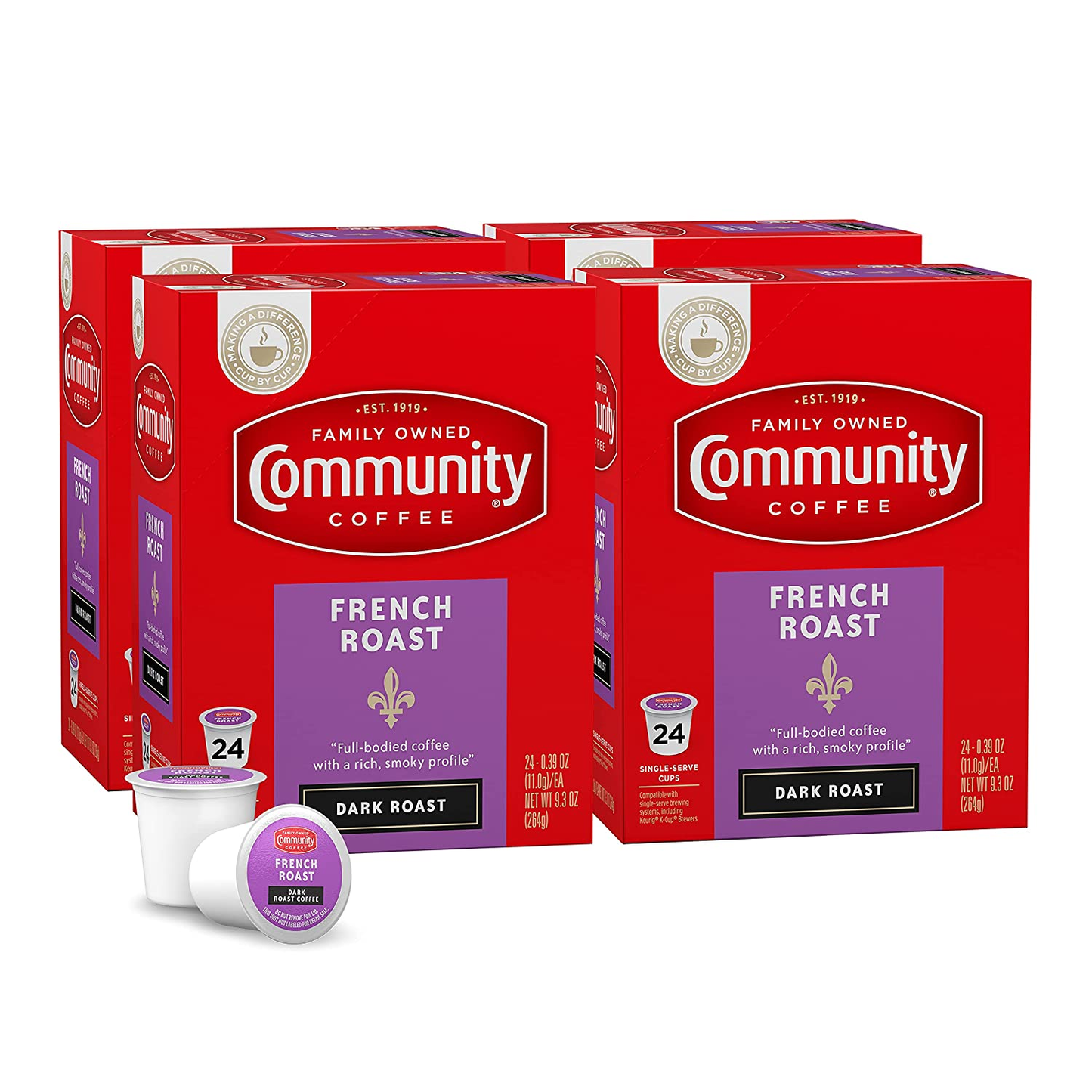 Community Coffee 2X Caffeine 60 Count Coffee Pods, Dark Roast , Compatible with Keurig 2.0 K-Cup Brewers, 10 Count (Pack of 6)