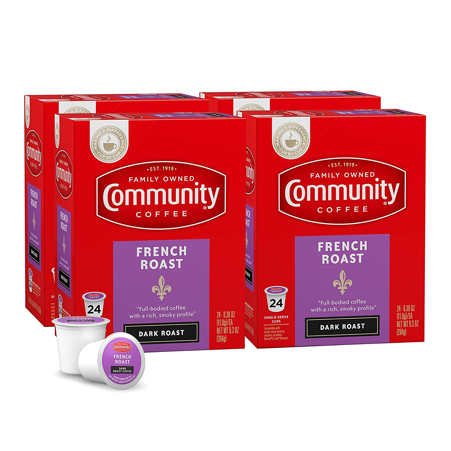 Community Coffee 2X Caffeine 60 Count Coffee Pods, Dark Roast , Compatible with Keurig 2.0 K-Cup Brewers, 10 Count (Pack of 6)