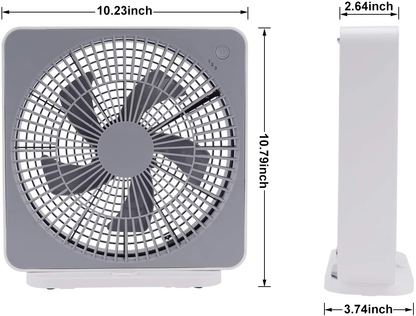 SONBION Box Fan, Three Speeds Window Table Cooling Fan 10 Inch DC Desk Fan with Plug-In AC Adapter, Strong Wind,Quiet Operation Work Fan for Home Bedroom Office Desk Outdoor Travel