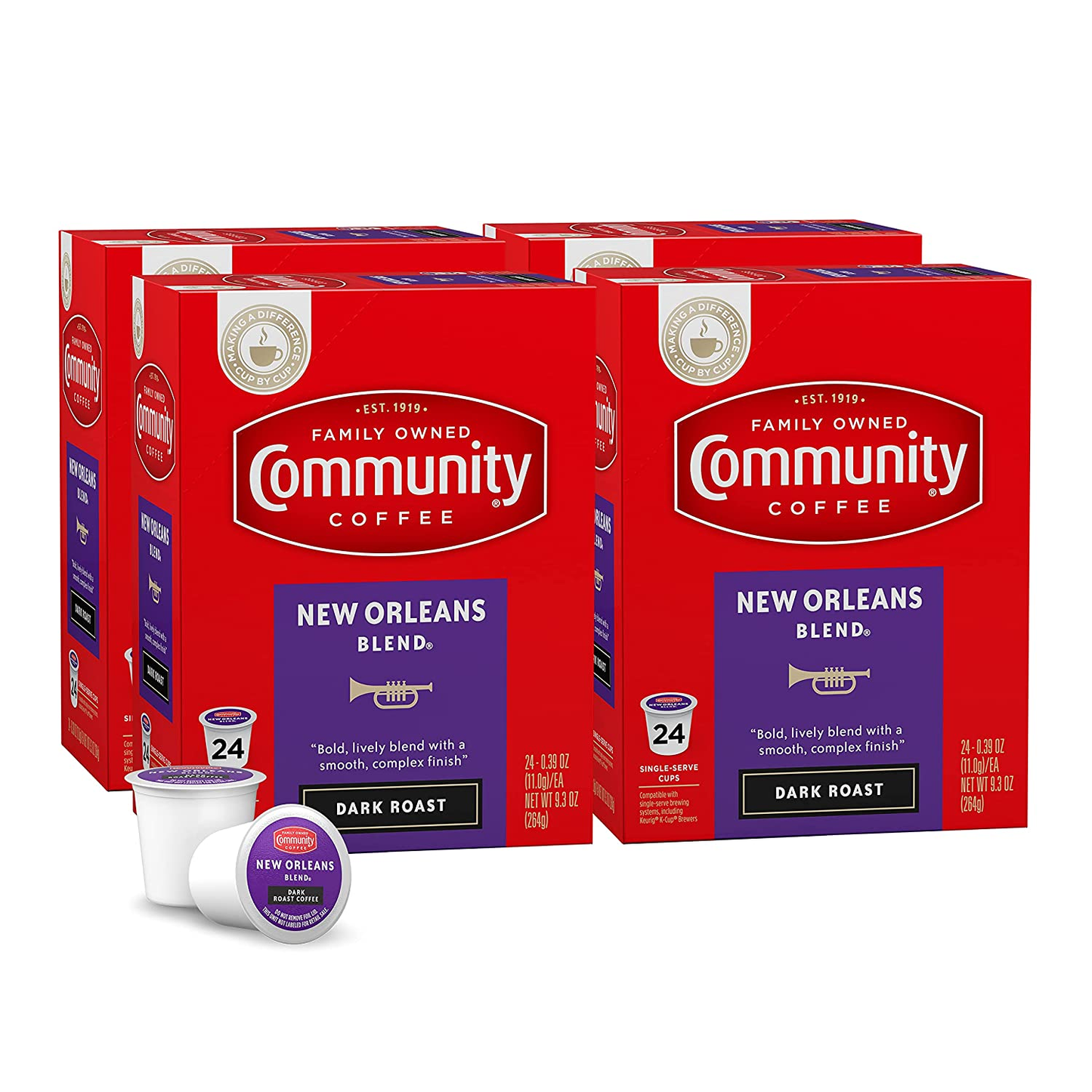 Community Coffee 2X Caffeine 60 Count Coffee Pods, Dark Roast , Compatible with Keurig 2.0 K-Cup Brewers, 10 Count (Pack of 6)