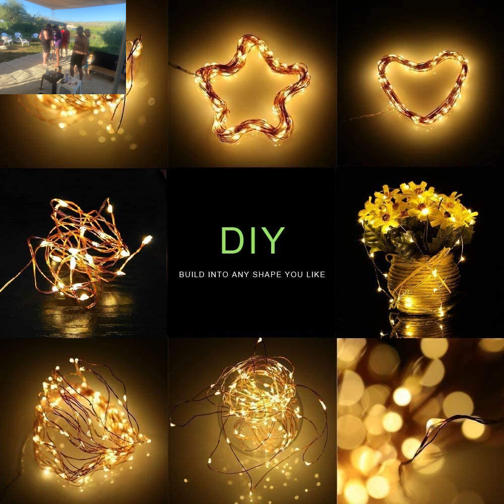 Fairy Lights Battery Christmas String Lights, 66Ft 200 LED Waterproof Remote Timer Control Copper Wire Lights, Fairy Lights Decoration String Lights for Patio Garden Yard Party Wedding