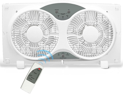 BEYOND BREEZE Premium 9" Twin Window Fan 3-Speed Reversible Airflow Blades, 3-Function Expandable Twin Window Fan with Remote Control (Min. 23.5" Max. 37")