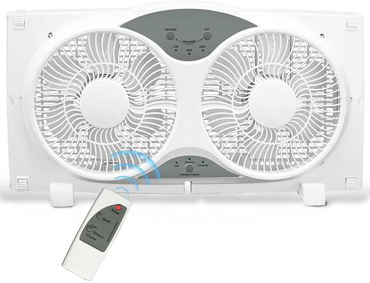 BEYOND BREEZE Premium 9" Twin Window Fan 3-Speed Reversible Airflow Blades, 3-Function Expandable Twin Window Fan with Remote Control (Min. 23.5" Max. 37")