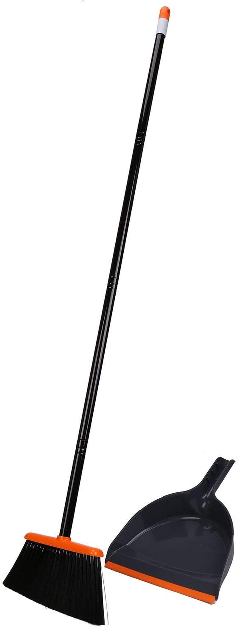 Treelen Angle Broom and Dustpan Set, Dust Pan Snaps on Broom Handles Orange