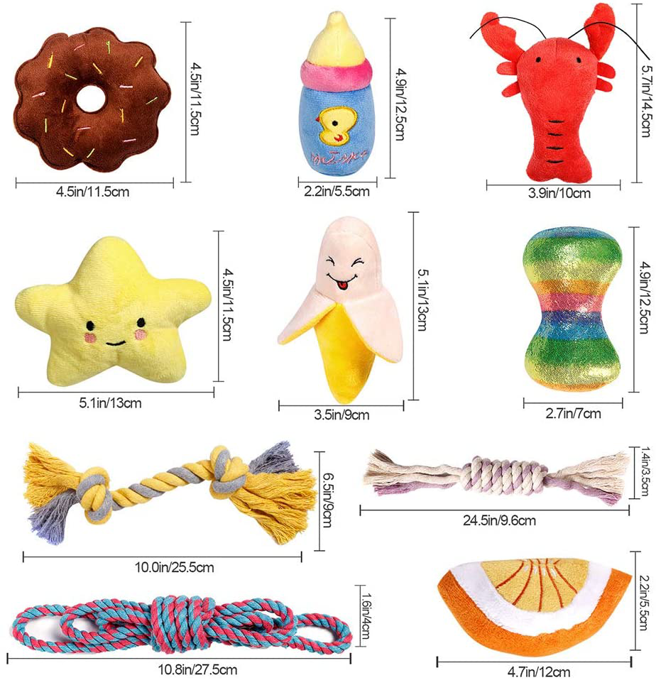 PLAYJOY Small Dog Toys/Puppy Chew Toys,10 Pack Interactive Dog Toys for Boredom, Cute Dog Toys for Small/Medium Dogs, Squeaky Plush Dog Toys, Dog Rope Toys