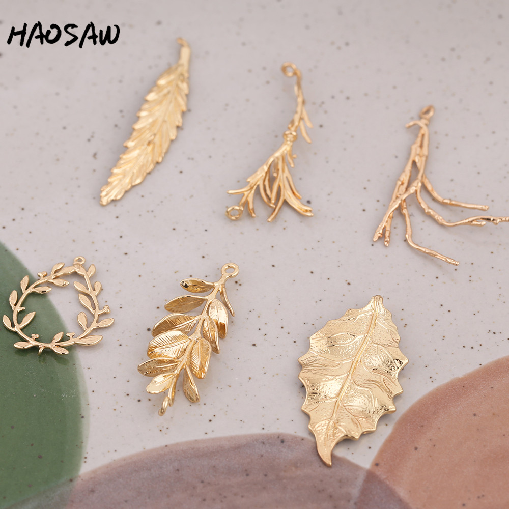 HAOSAW Choose 6Pcs/Lot Cooper Charm/Garland/Crotch/Leaf/Tip Leaf/Jewelry Accessory/Diy Jewelry Making/Earring Findings
