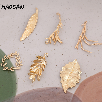 HAOSAW Choose 6Pcs/Lot Cooper Charm/Garland/Crotch/Leaf/Tip Leaf/Jewelry Accessory/Diy Jewelry Making/Earring Findings