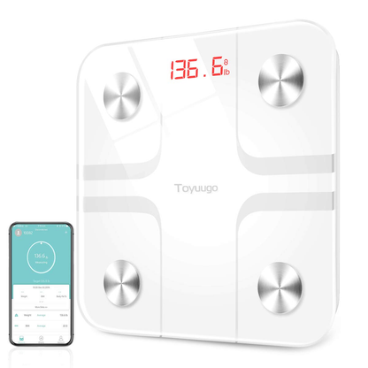 Bluetooth Body Fat Scale, Smart Wireless BMI Bathroom Weight Scale Body Composition Monitor Health Analyzer with Smartphone App for Body Weight, Fat, Water, BMI, BMR (Black)