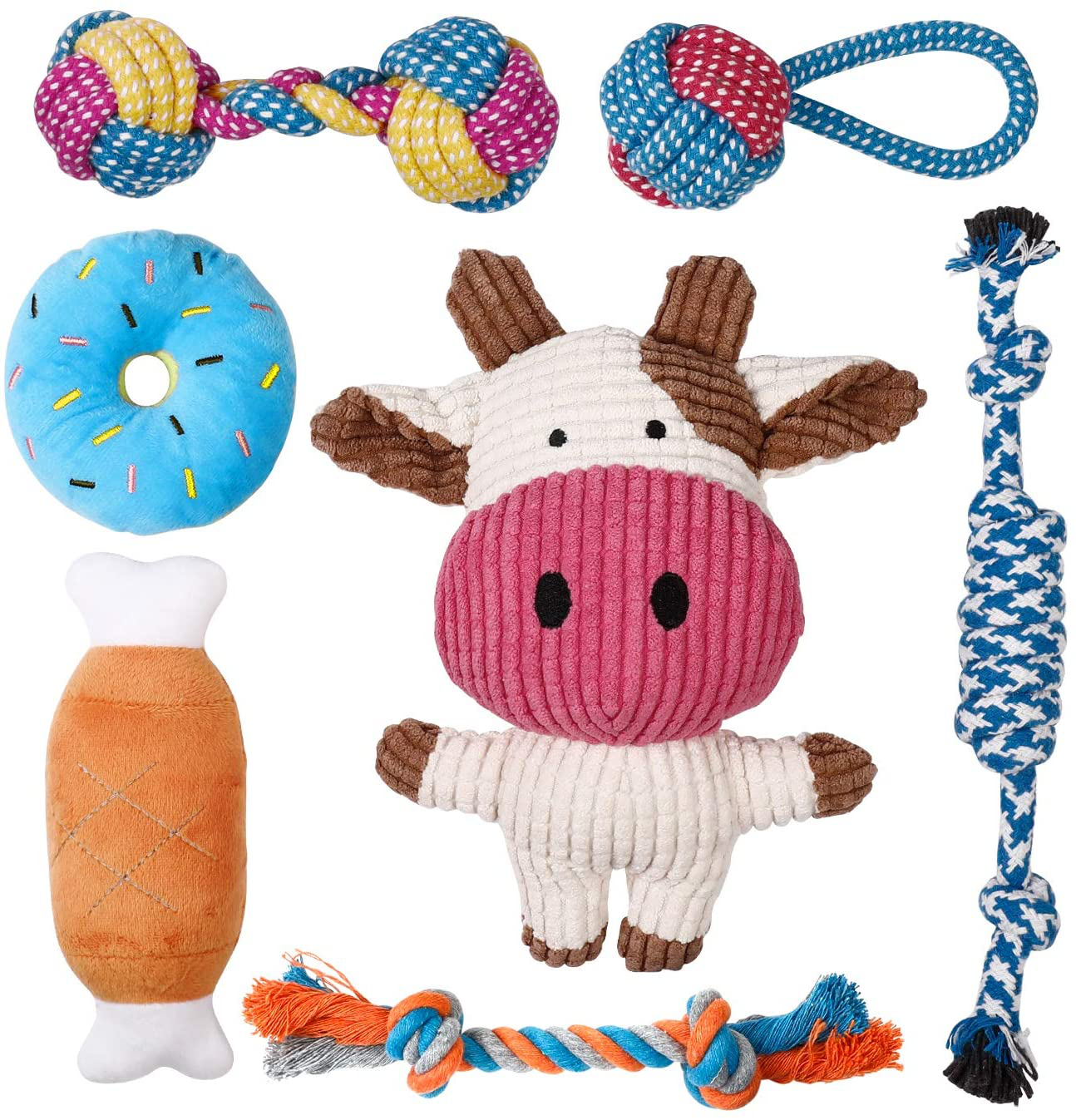 Toozey Puppy Toys for Small Dogs, 7 Pack Small Dog Toys, Cute Calf Squeaky Toys for Dogs, Durable Puppy Teething Toys, 100% Natural Cotton Ropes Chew Toys for Puppies, Non-Toxic and Safe