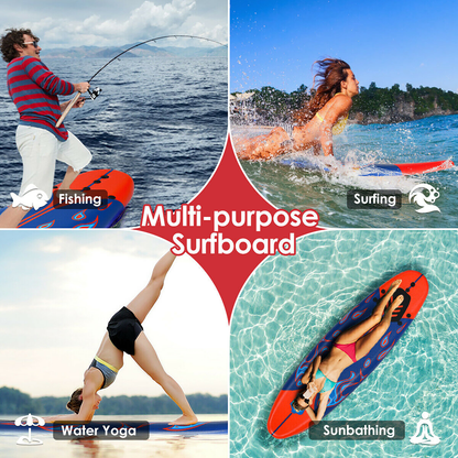 6 Ft. Surfboard Foamie Body Surfing Board with 3 Fins & Leash for Kids Adults Red