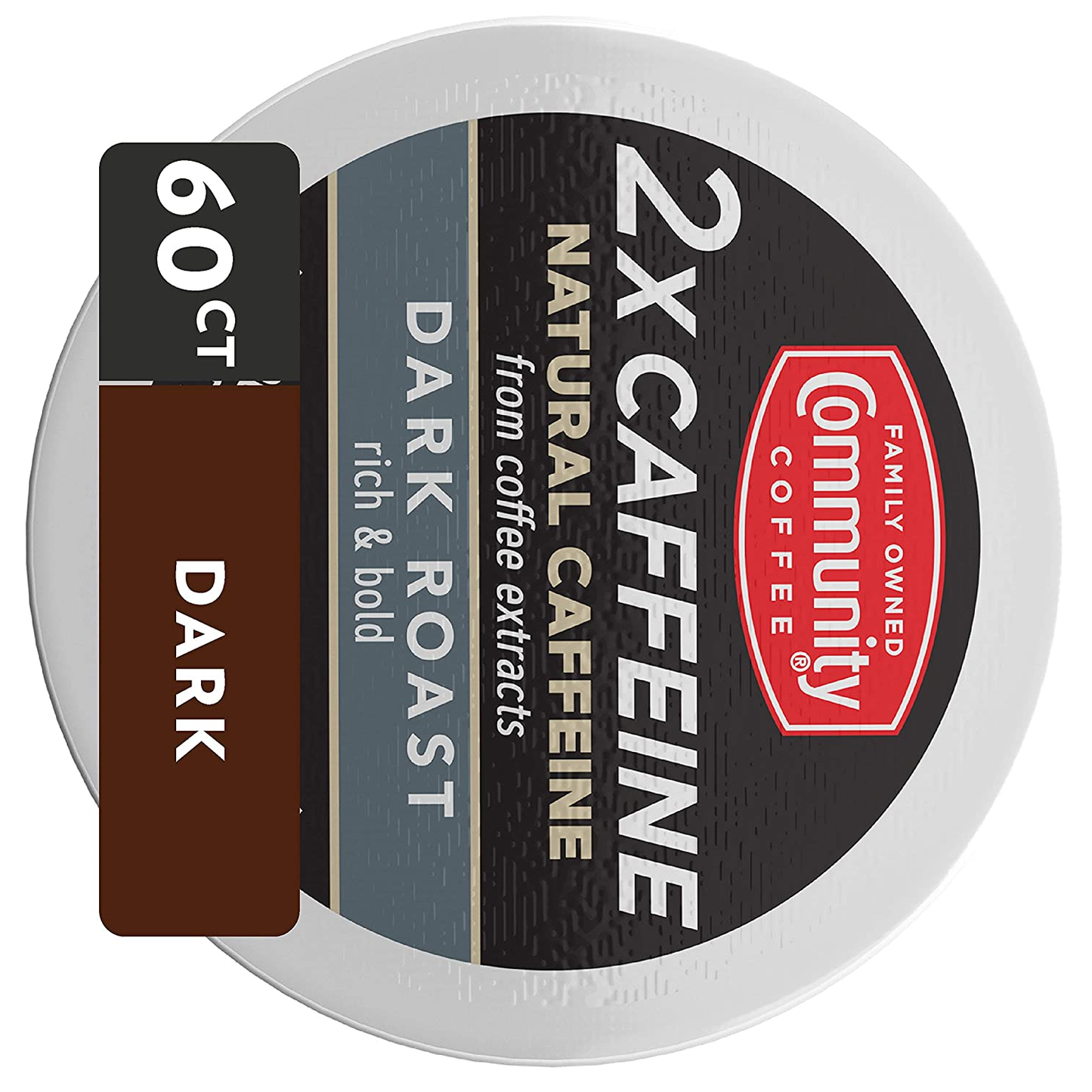 Community Coffee 2X Caffeine 60 Count Coffee Pods, Dark Roast , Compatible with Keurig 2.0 K-Cup Brewers, 10 Count (Pack of 6)