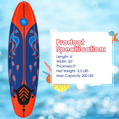 6 Ft. Surfboard Foamie Body Surfing Board with 3 Fins & Leash for Kids Adults Red