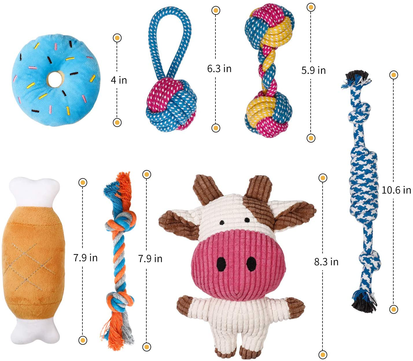 Toozey Puppy Toys for Small Dogs, 7 Pack Small Dog Toys, Cute Calf Squeaky Toys for Dogs, Durable Puppy Teething Toys, 100% Natural Cotton Ropes Chew Toys for Puppies, Non-Toxic and Safe