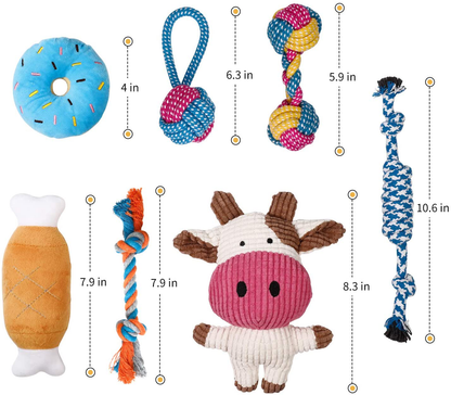 Toozey Puppy Toys for Small Dogs, 7 Pack Small Dog Toys, Cute Calf Squeaky Toys for Dogs, Durable Puppy Teething Toys, 100% Natural Cotton Ropes Chew Toys for Puppies, Non-Toxic and Safe