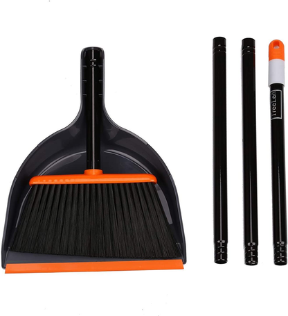 Treelen Angle Broom and Dustpan Set, Dust Pan Snaps on Broom Handles Orange