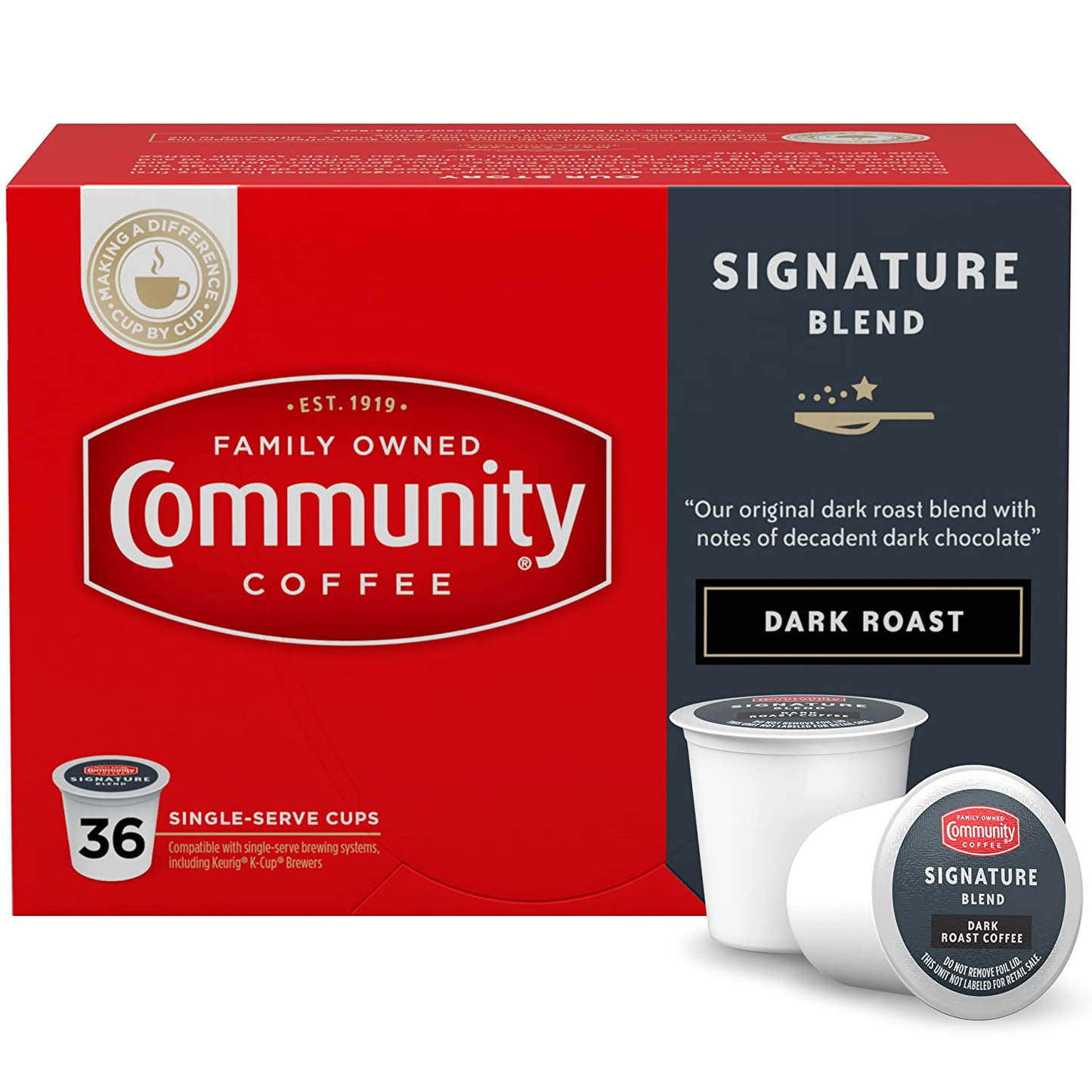 Community Coffee 2X Caffeine 60 Count Coffee Pods, Dark Roast , Compatible with Keurig 2.0 K-Cup Brewers, 10 Count (Pack of 6)