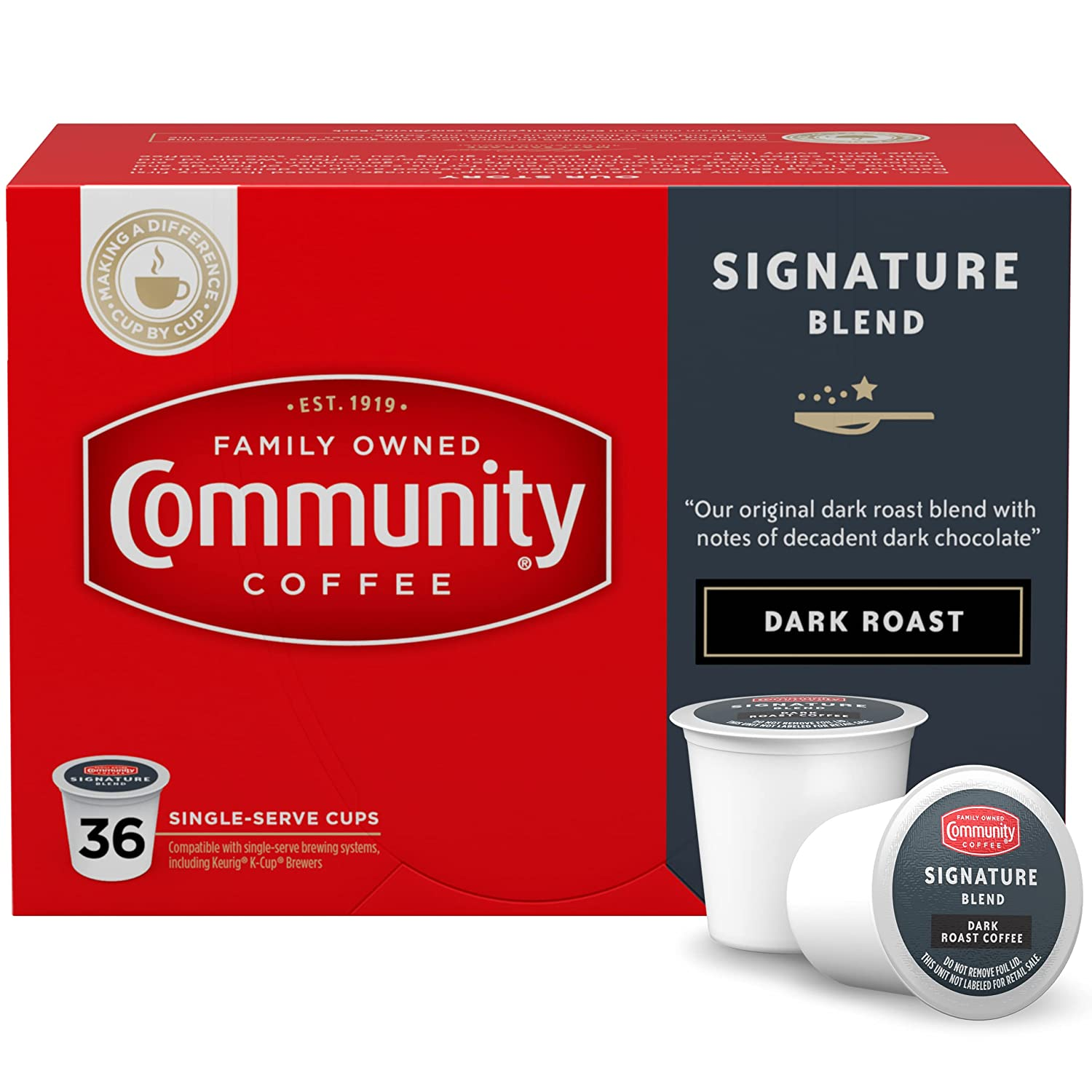 Community Coffee 2X Caffeine 60 Count Coffee Pods, Dark Roast , Compatible with Keurig 2.0 K-Cup Brewers, 10 Count (Pack of 6)