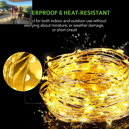 Fairy Lights Battery Christmas String Lights, 66Ft 200 LED Waterproof Remote Timer Control Copper Wire Lights, Fairy Lights Decoration String Lights for Patio Garden Yard Party Wedding